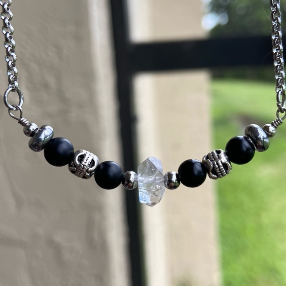 Genuine herkimer diamond & onyx choker necklace - Picture 13 of 16